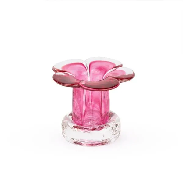 Bougeoir artisanal en verre soufflé rose