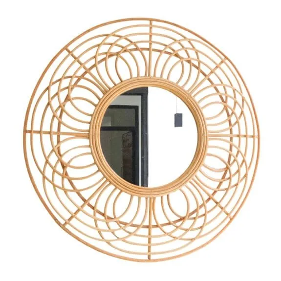 Miroir en rotin fait main motif floral 58cm