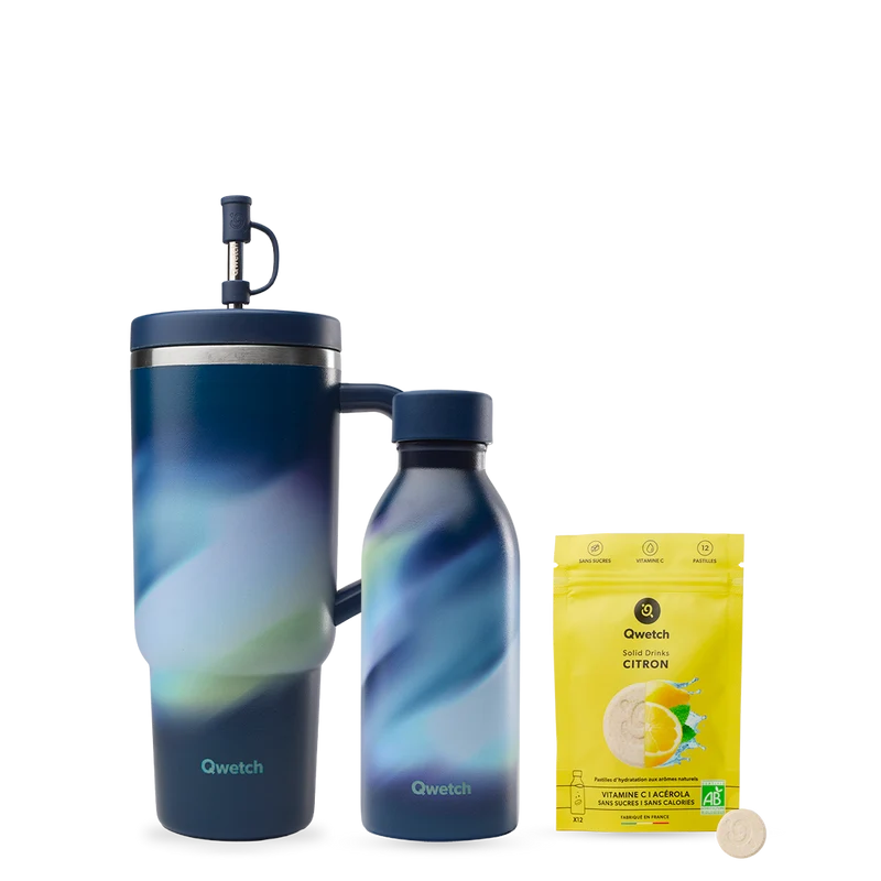 Kit Solid Drinks Citron - Travel Cup & Bouteille Icon Aura Bleu Nuit