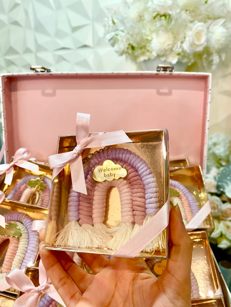 Porte clé arc-en-ciel rose Welcome Baby | cadeaux invités | nouveau né