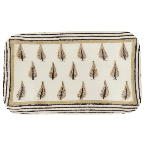 Plateau rectangulaire en métal émaillé crème