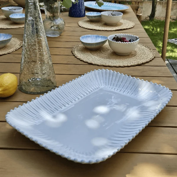 Grand plat de service en grès blanc 40cm