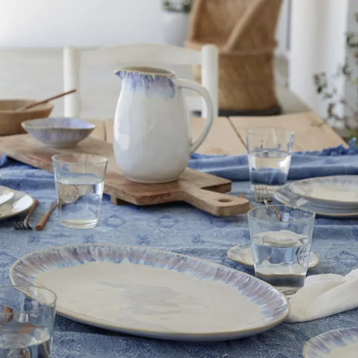 Grand plat de service ovale en grès bleu