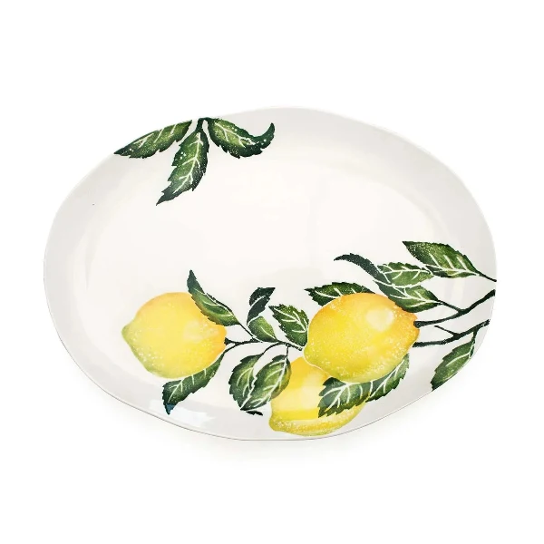 Plat de service ovale en faïence motif citrons