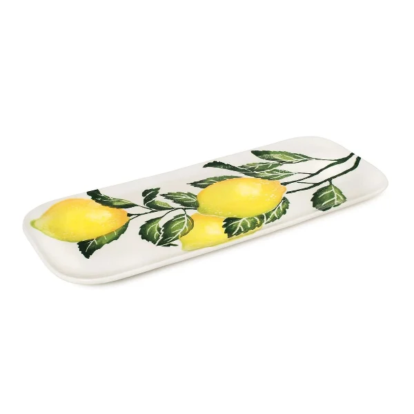 Plat à cake en faïence motif citrons