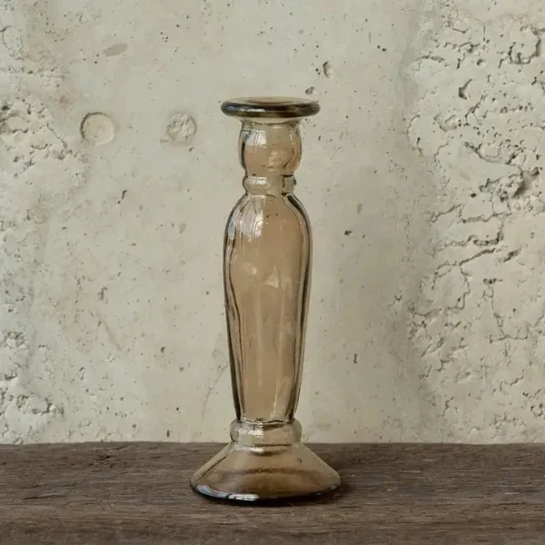 Bougeoir chandelier en verre recyclé rose