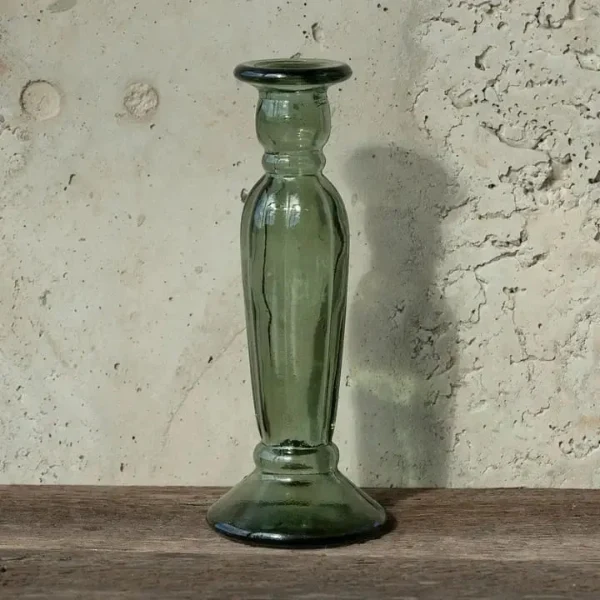 Bougeoir chandelier en verre recyclé vert