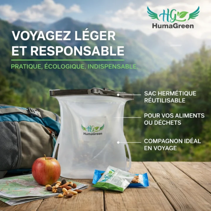 Sac Hermétique Réutilisable en Silicone (1500ml) – Voyage, Aliments, Sac-poubelle Compact, Étanche et Lavable