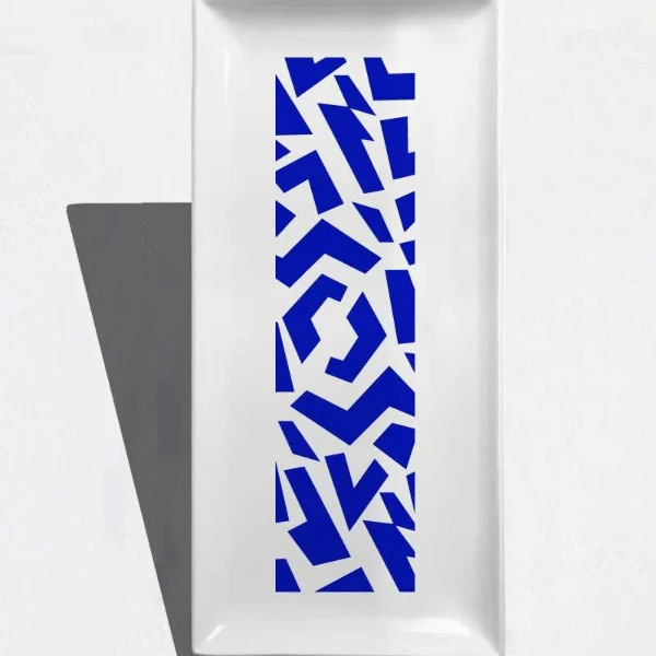 Plateau rectangulaire en porcelaine blanche motif graphique