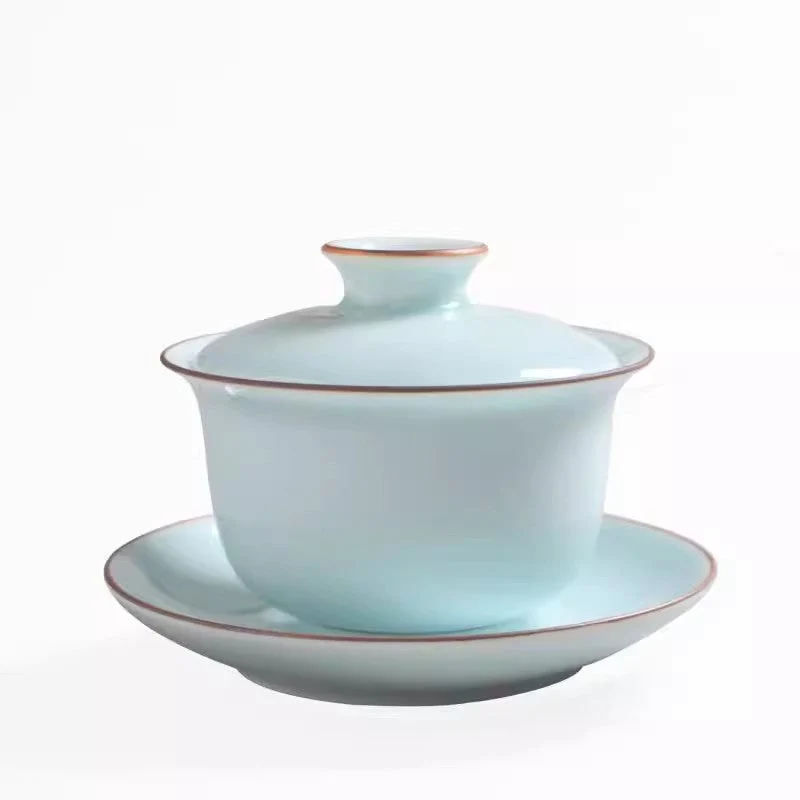 Gaiwans en porcelaine avec bordure or violet