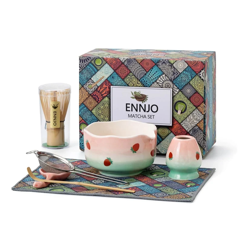 Set Matcha 550ml Fraise Rouge Pétale Bol Floral