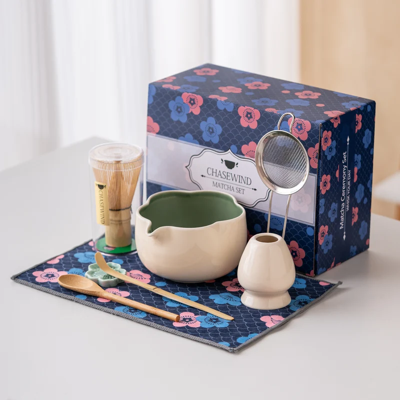 Set Matcha 500ml Bol Floral Pétale Élégant Cadeau