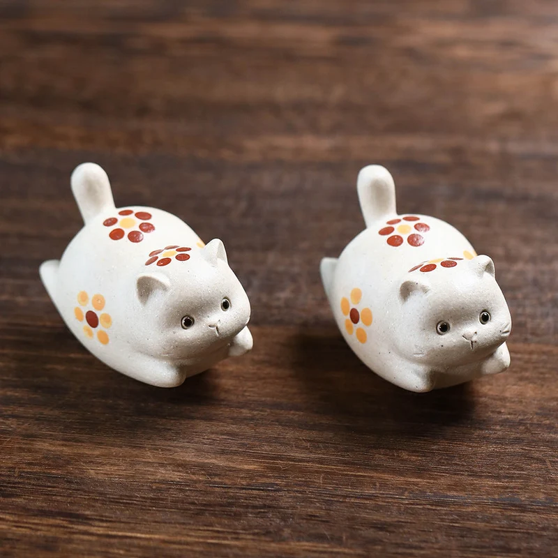 Mascottes de thé chat fleur en argile