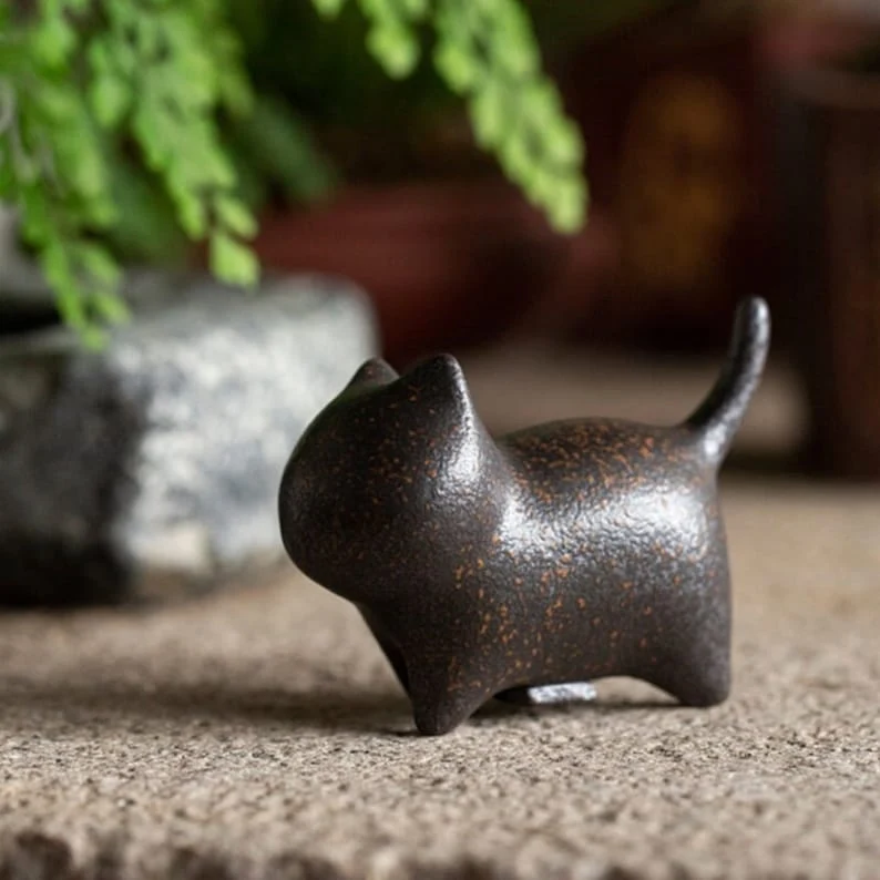 Mascottes de thé chat en céramique noir