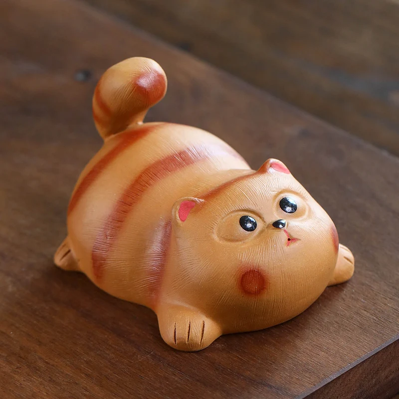 Mascottes de thé chat roux en argile