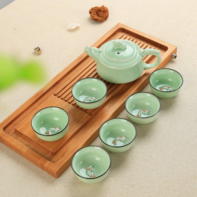 SERVICE À THÉ EN PORCELAINE CÉLADON VERT