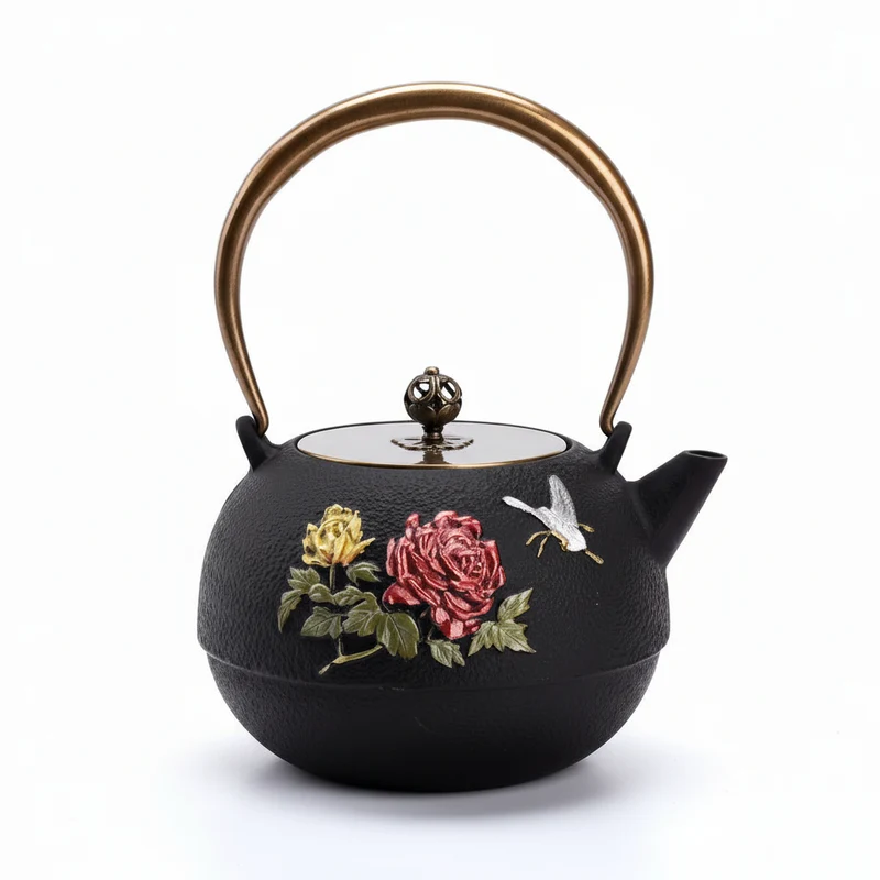 THÉIÈRE EN FONTE ROSE COLORÉE