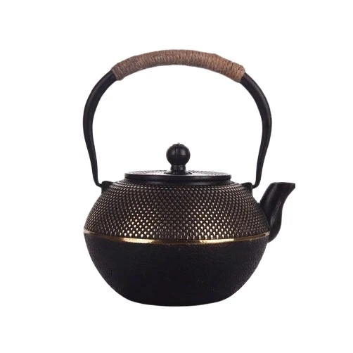 THÉIÈRE EN FONTE NOIRE ET DORÉE