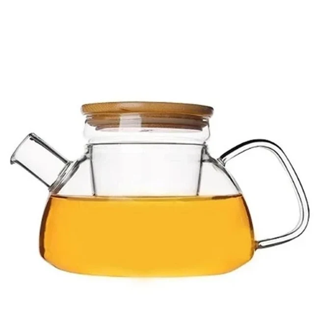 THÉIÈRE EN VERRE TREMPE COUVERCLE EN BOIS