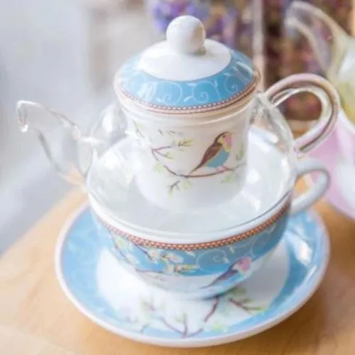 THÉIÈRE SOLITAIRE EN VERRE AVEC TASSE (BLEU)
