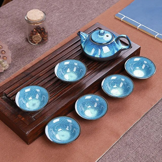 SERVICE À THÉ EN PORCELAINE BLEU
