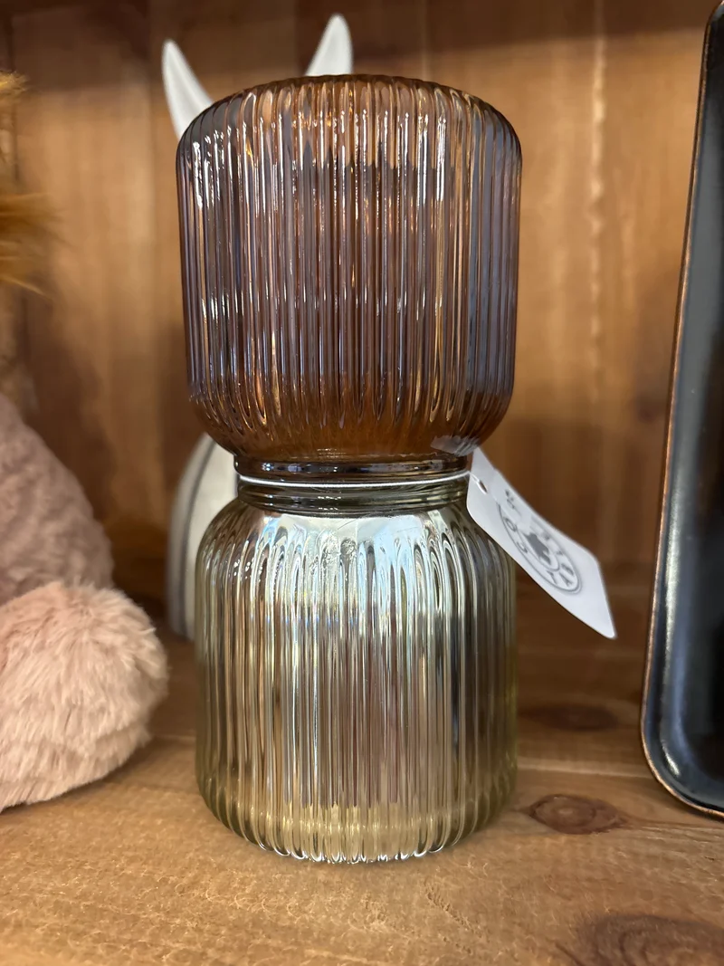 Photophore argent ambre côté table