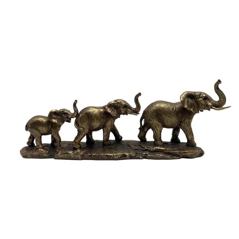 Statue Trio Éléphants Dorés Vieillis Décoratifs