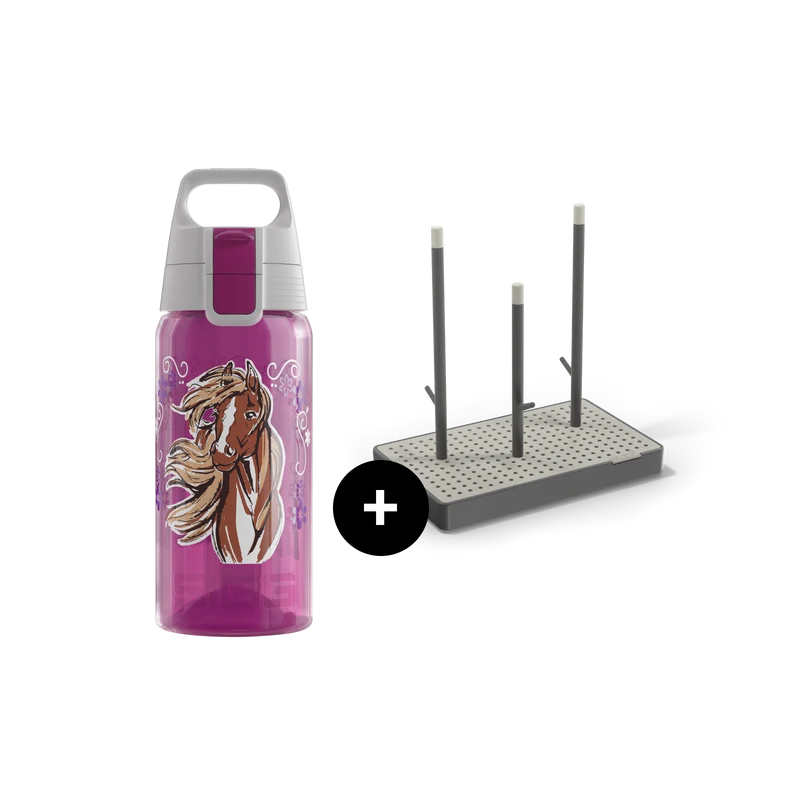 VIVA ONE Everyday Set – Bottle + Drying Rack Horse & Flower