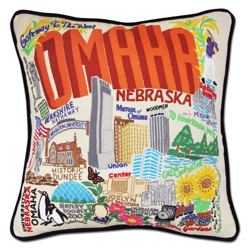 Omaha Embroidered CatStudio Pillow