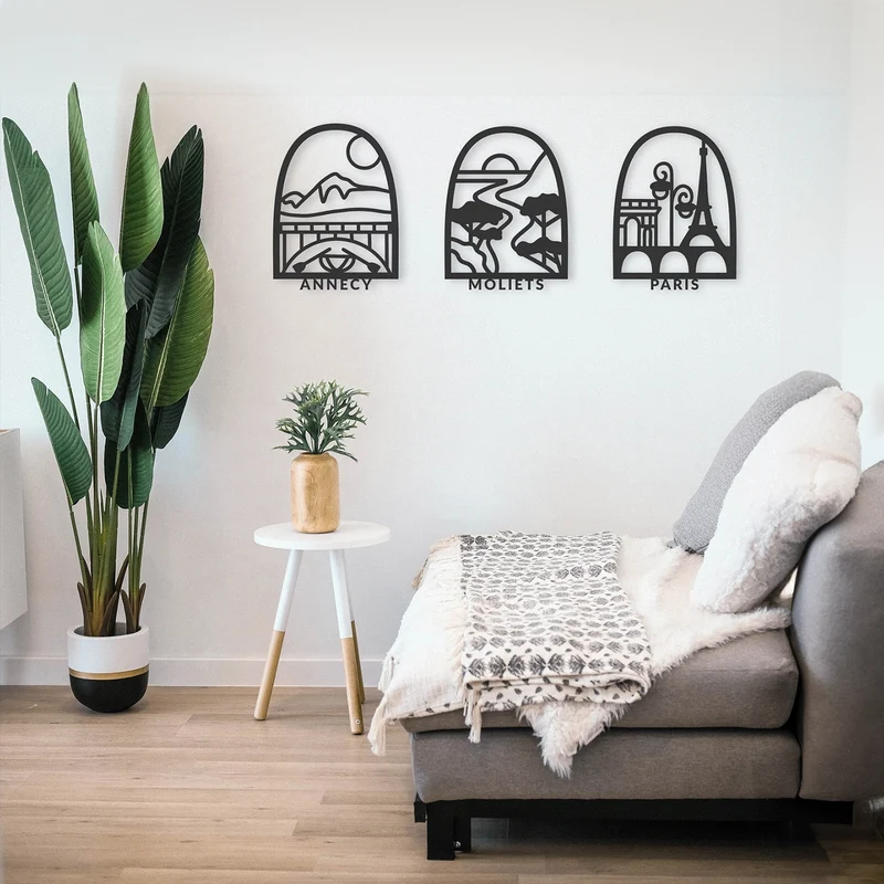 Lot de 3 décorations murales Villes en bois Made in France