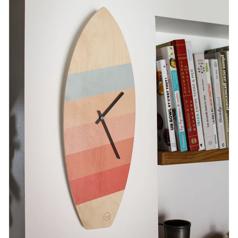Horloge Surf en Bois PASTEL STRIPES - Horloge Murale Rayures Pastel Made in France