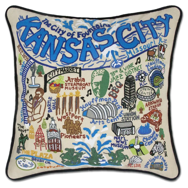 Kansas City Embroidered CatStudio Pillow