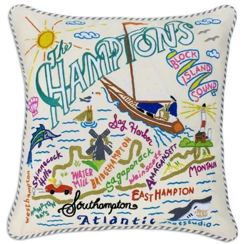 Hamptons Embroidered CatStudio Pillow
