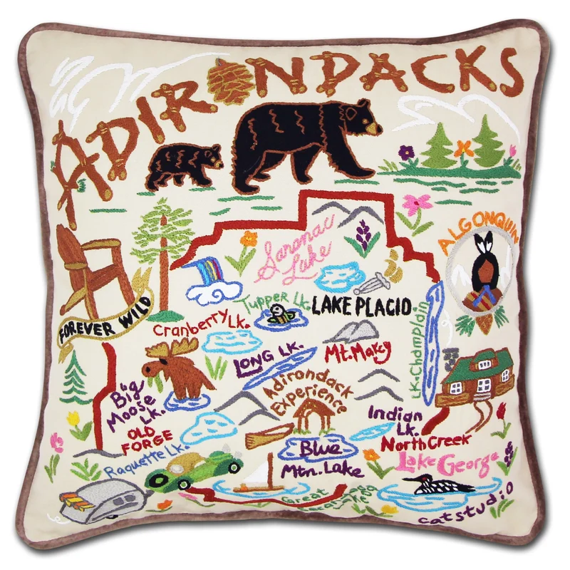Adirondacks National Park Hand Embroidered CatStudio Pillow
