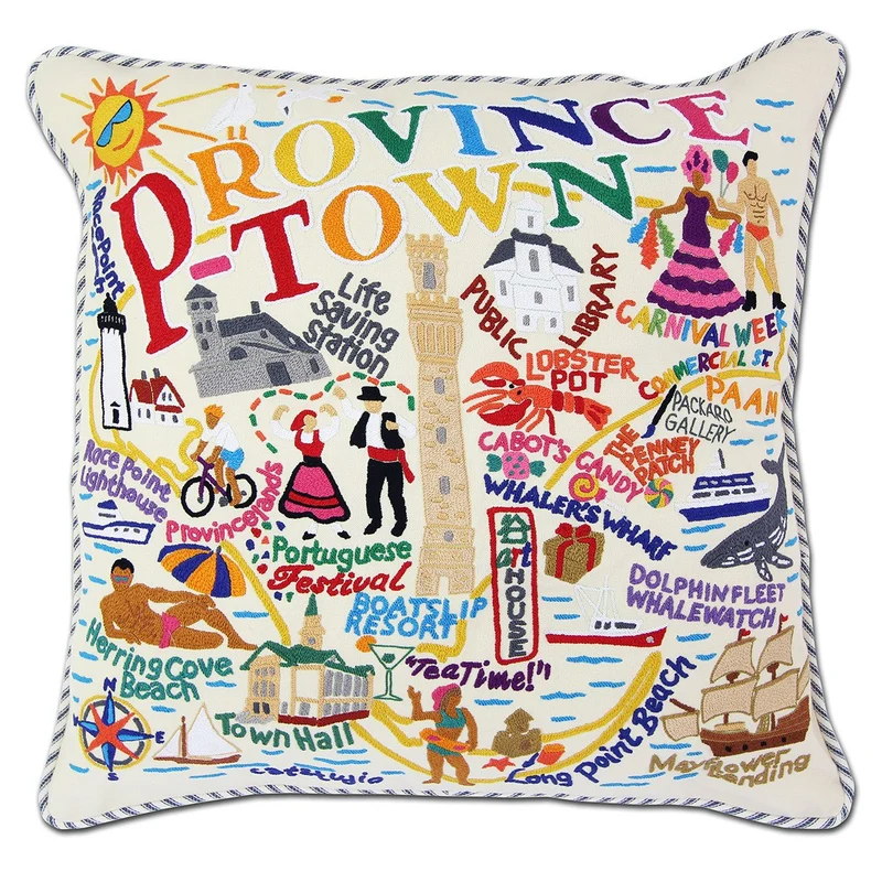 Provincetown Hand Embroidered CatStudio Pillow