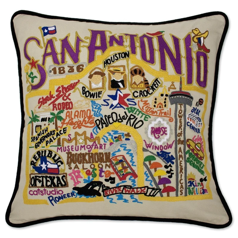 San Antonio Embroidered CatStudio Pillow