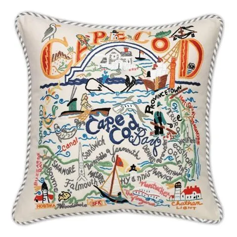 Cape Cod Embroidered CatStudio Pillow