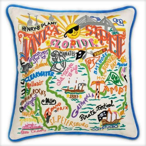 Tampa-St. Pete Embroidered CatStudio Pillow