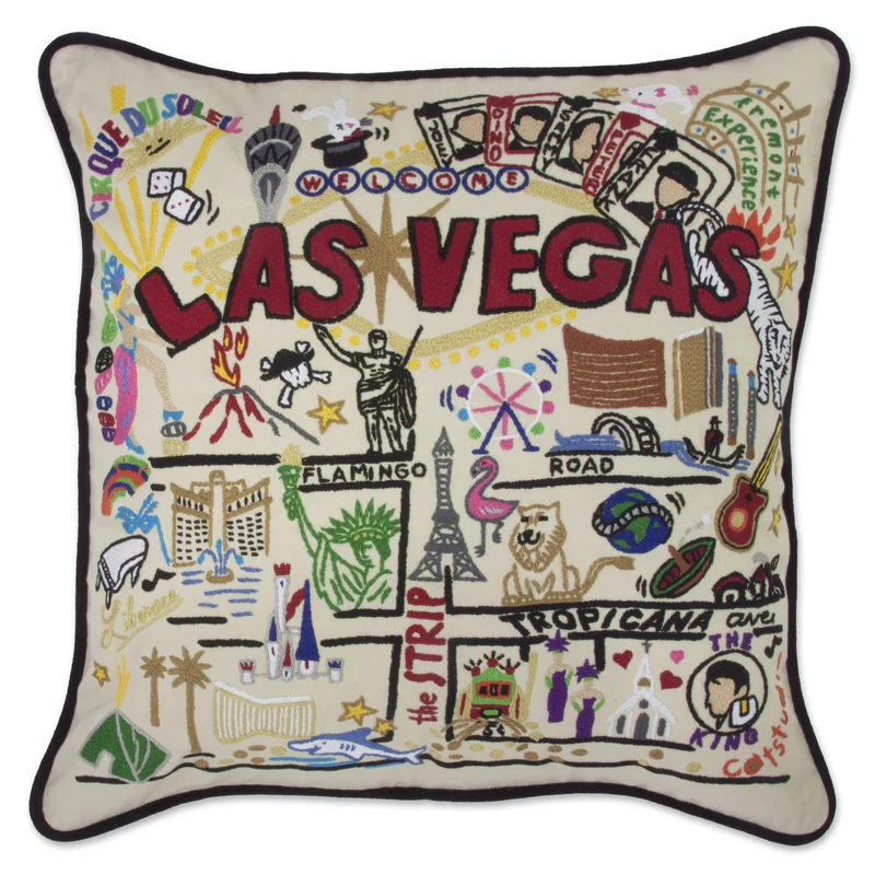 Las Vegas Embroidered CatStudio Pillow