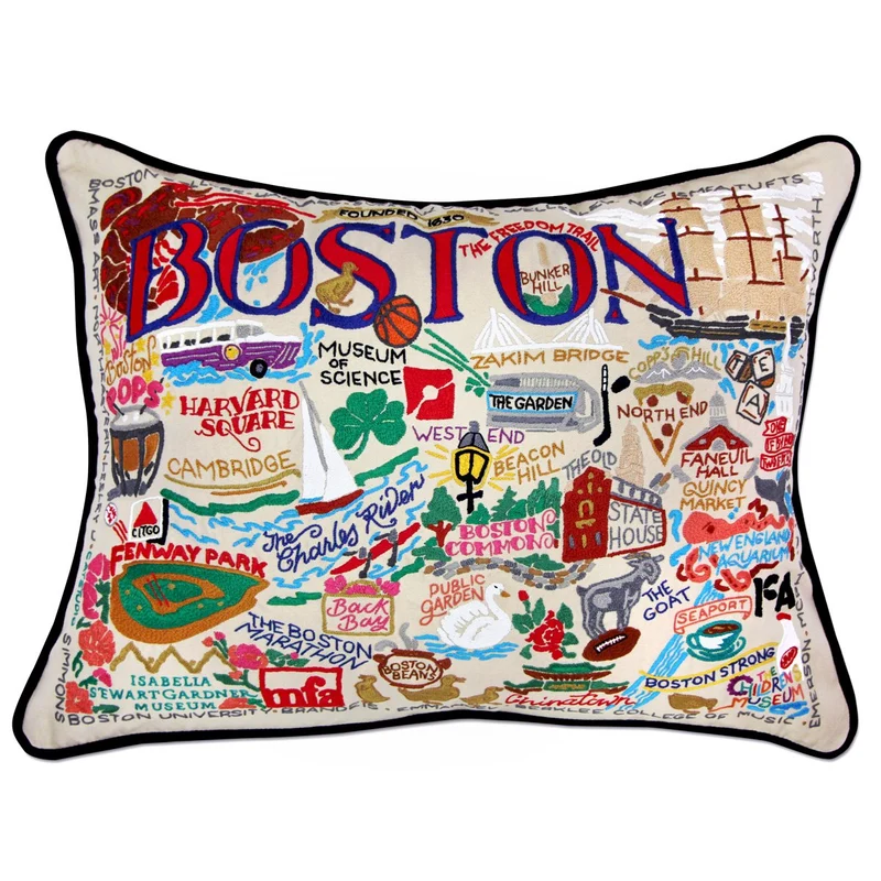 Boston Embroidered CatStudio Pillow