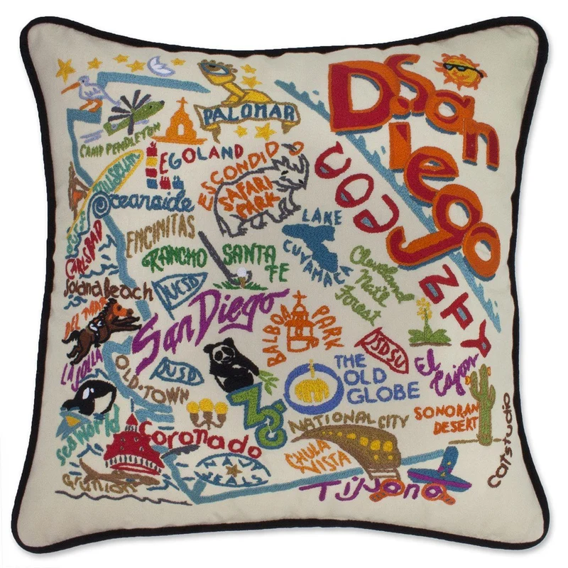 San Diego Embroidered CatStudio Pillow