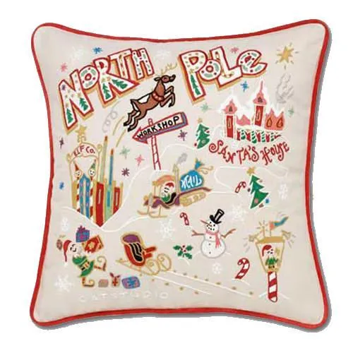 North Pole Embroidered CatStudio Pillow