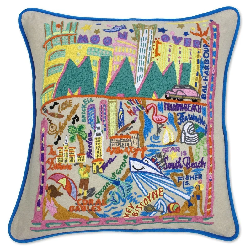 Miami Embroidered CatStudio Pillow
