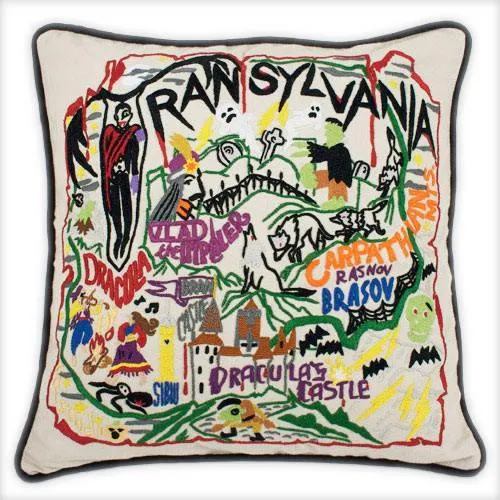 Transylvania Hand Embroidered CatStudio Pillow