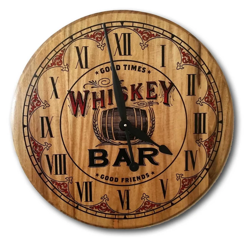 Whiskey Bar Barrel Head Clock - Personalized