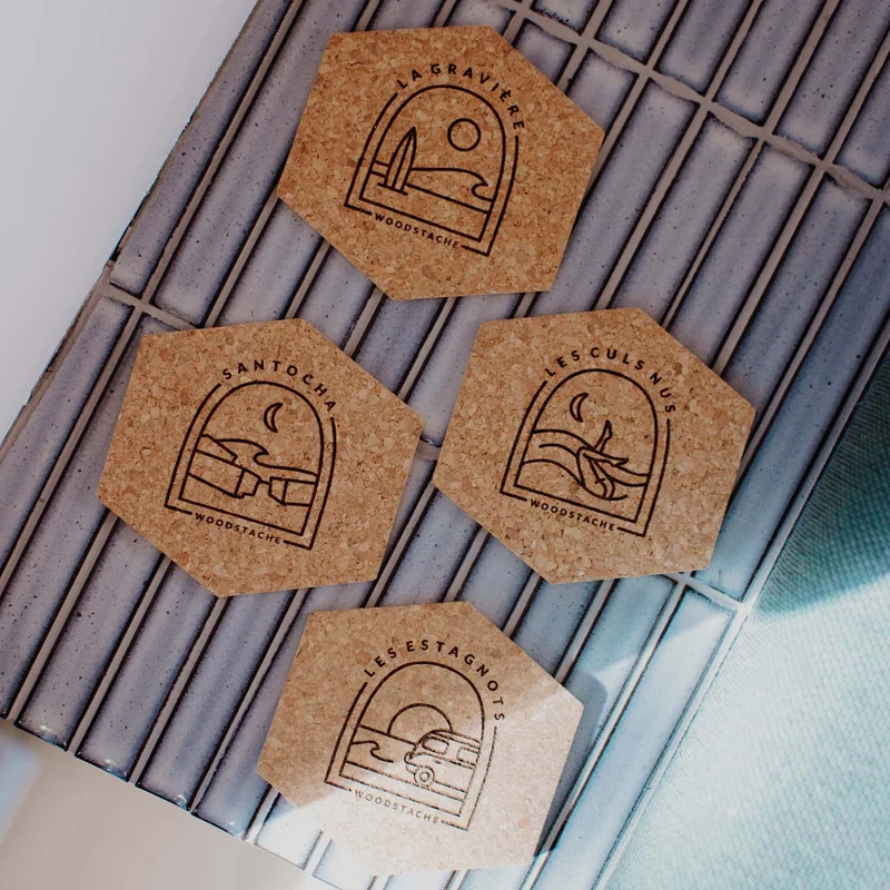 Sous-Verres Liège Naturel Pack 4 LANDES Spots Surf - Made in France