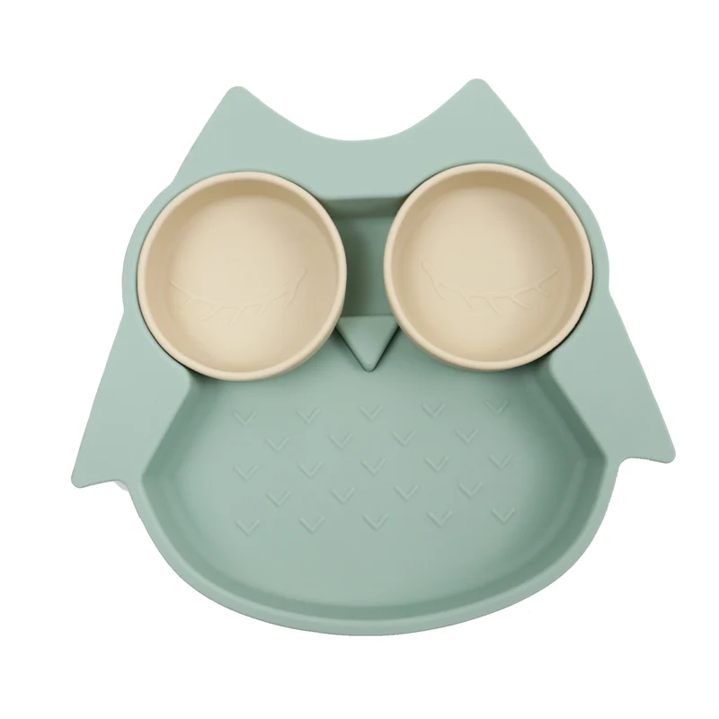 Assiette compartimentée Hibou Elia menthe, Choo family