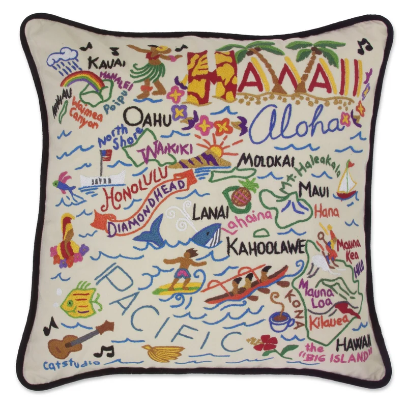 Hawaii State Embroidered CatStudio Pillow