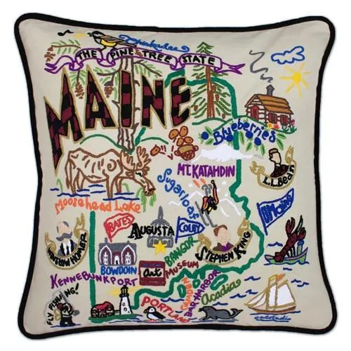 Maine Embroidered CatStudio State Pillow