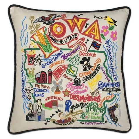 Iowa Embroidered CatStudio State Pillow